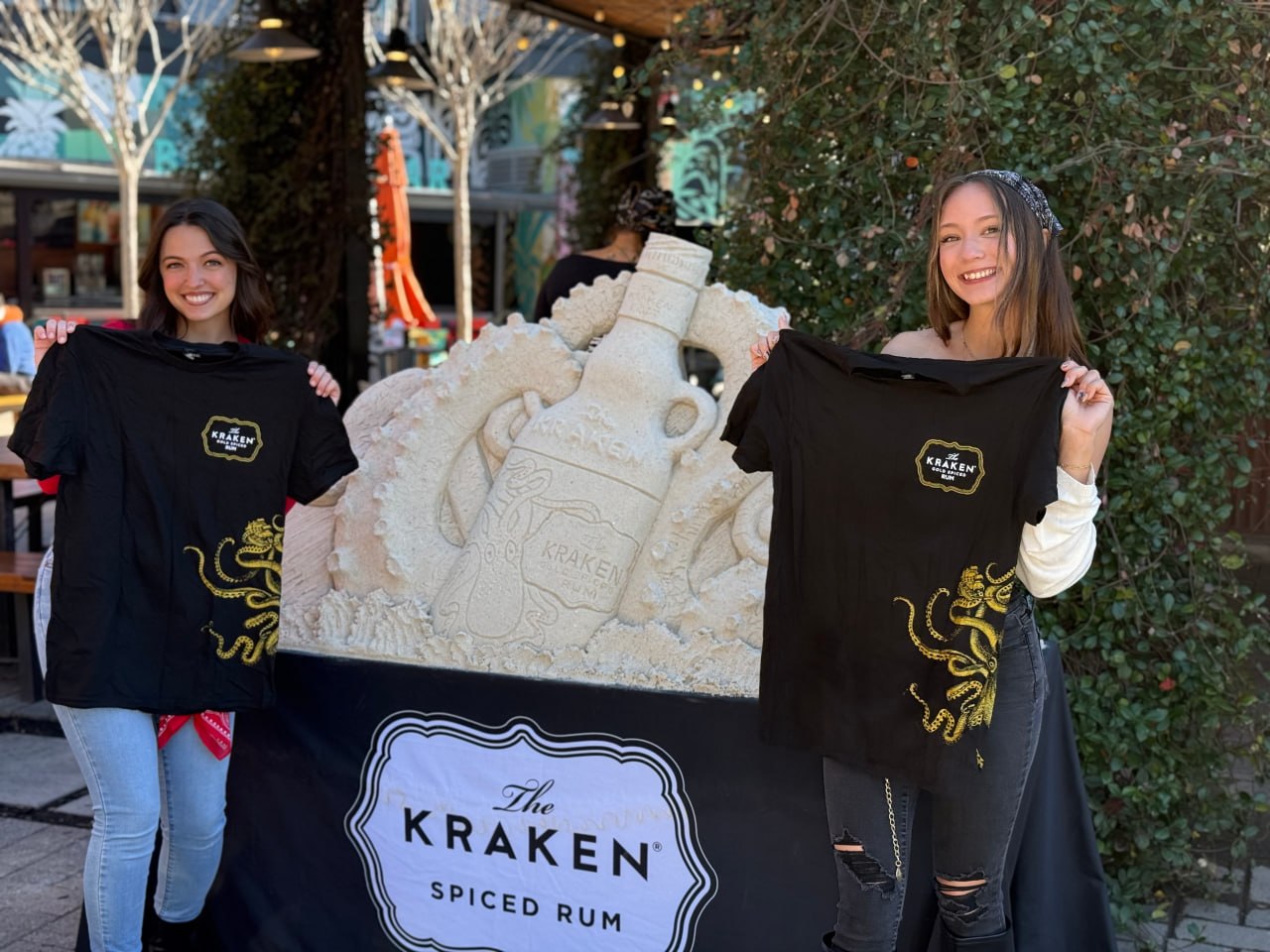 Kraken Spiced Rum sand sculpture activation with brand ambassadors