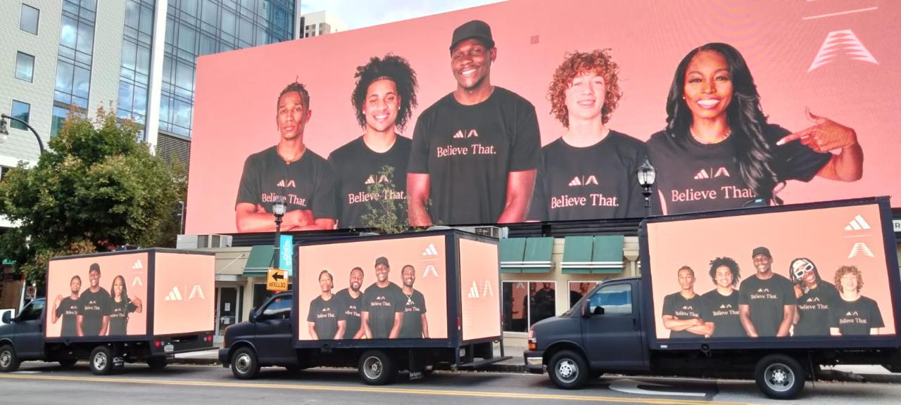 Adidas Believe That digital mobile billboard trucks with large format billboard