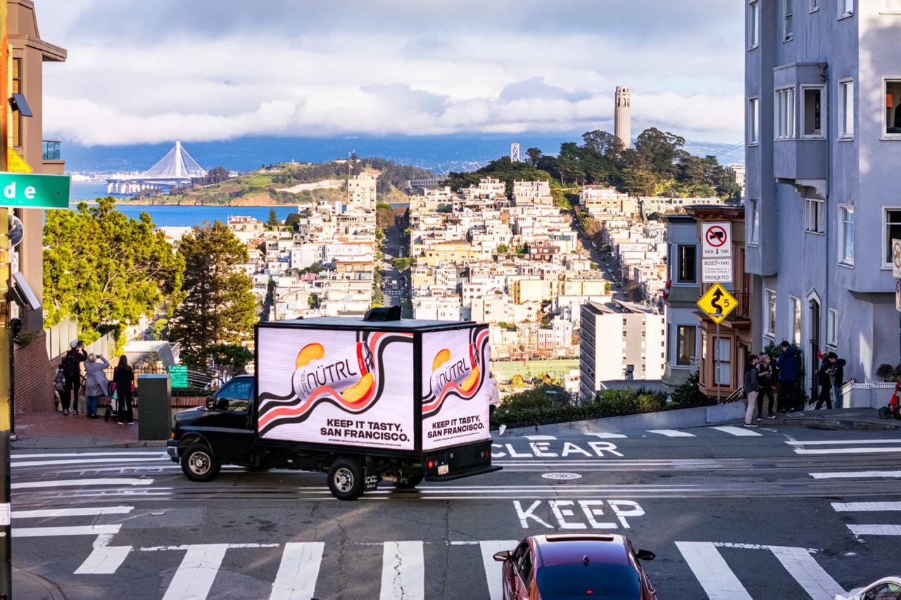 NÜTRL digital mobile billboard truck on the hills of San Francisco