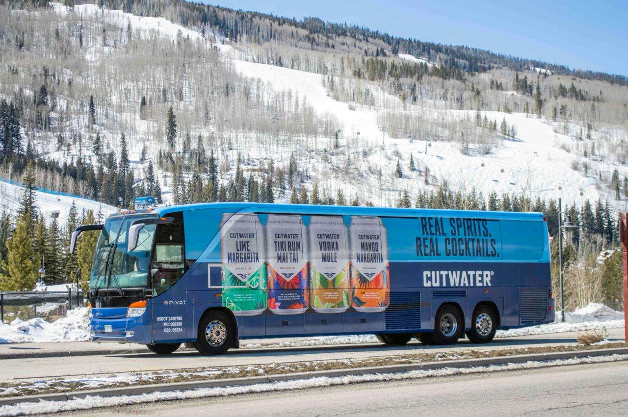Cutwater Spirits full bus wrap at Vail ski resort