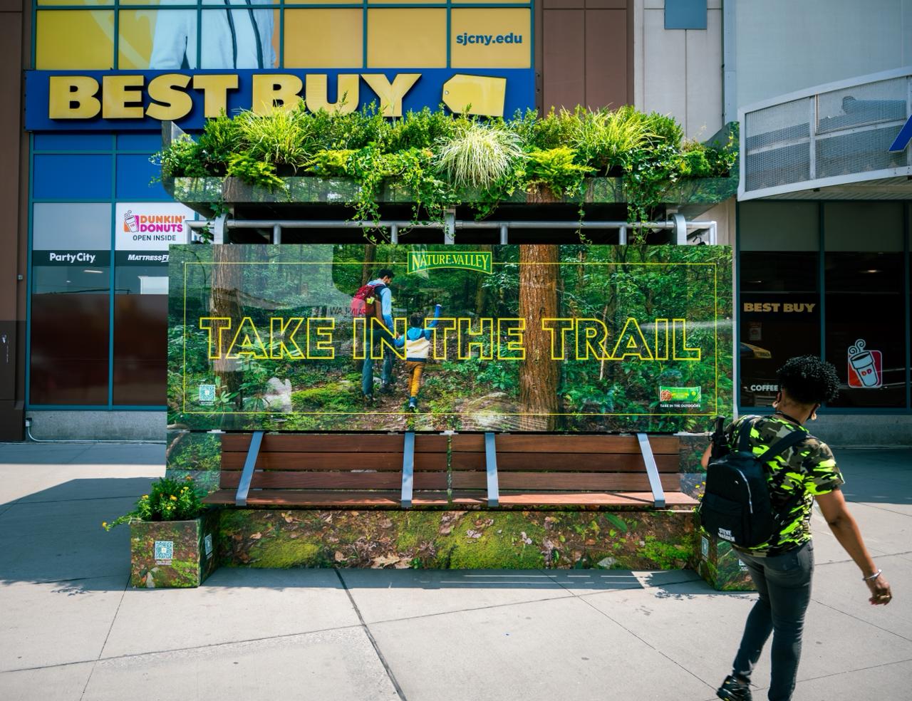 Nature Valley branded bus shelter with living green roof